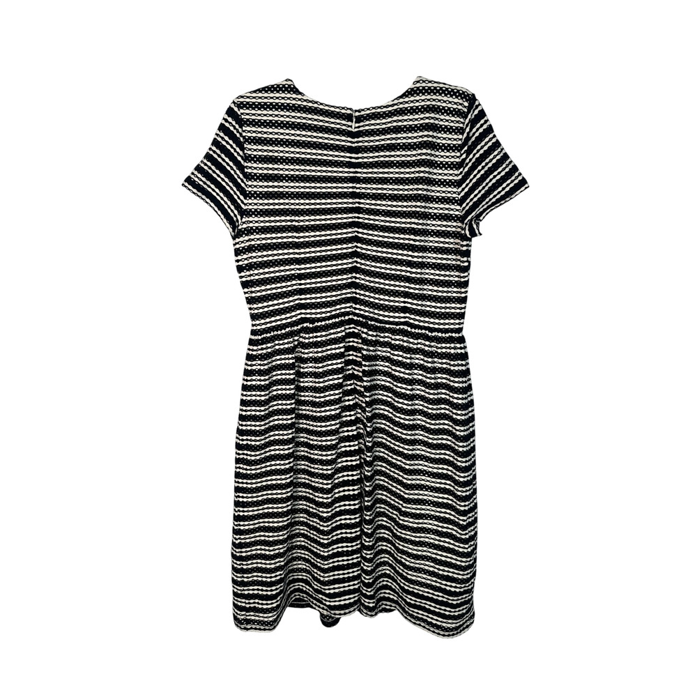 Ann Taylor 10 Cotton Eyelet Dress $149 Short Sleeve Fit & Flare Black Striped - Picture 4 of 9